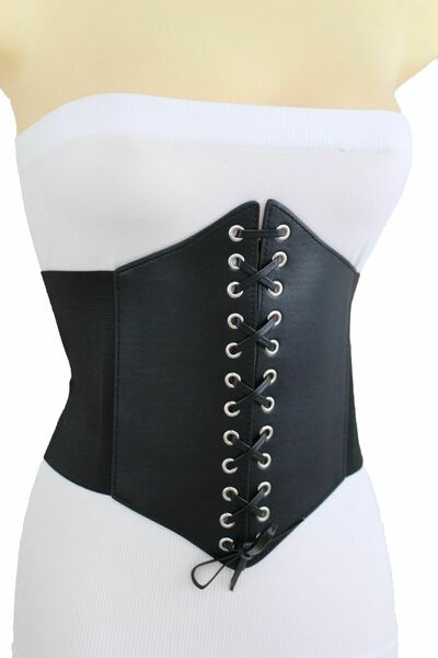 Women Belt High Waist Extra Wide Cinch Fashion Black Faux Leather Plus M L XL