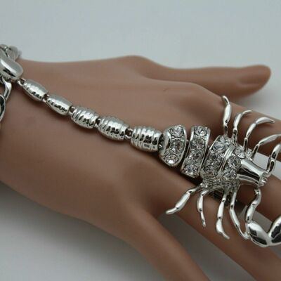 Women silver metal scorpion hand chain bracelet ring hip hop fashion jewelry
