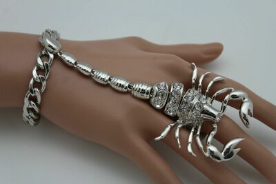 Women Silver Metal Scorpion Hand Chain Bracelet Ring Hip Hop Fashion Jewelry