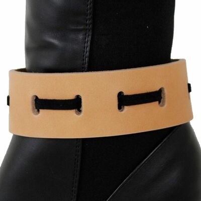 Women western boot bracelet silver metal chain anklet shoe charm beige strap