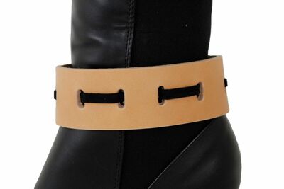 Women Western Boot Bracelet Silver Metal Chain Anklet Shoe Charm Beige Strap
