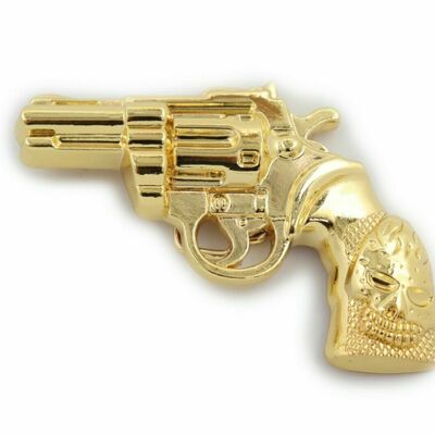 Men belt buckle gold metal western cowboy pistol revolver gun weapon fire skull