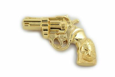 Men Belt Buckle Gold Metal Western Cowboy Pistol Revolver Gun Weapon Fire Skull
