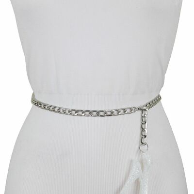 Women belt silver metal chain holidays nye christmas glitter shoe buckle m l xl