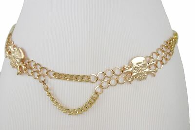 Women Belt Skeleton Gold Metal Chain Skulls Buckle Celebrity Fashion Plus XL XXL