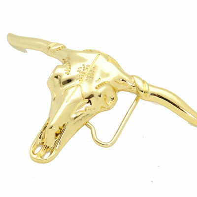 Men biker belt buckle fashion style gold metal texas long horns cow bull skull 