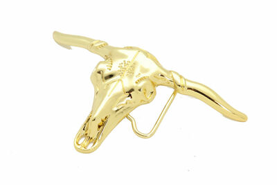 Men Biker Belt Buckle Fashion Style Gold Metal Texas Long Horns Cow Bull Skull 