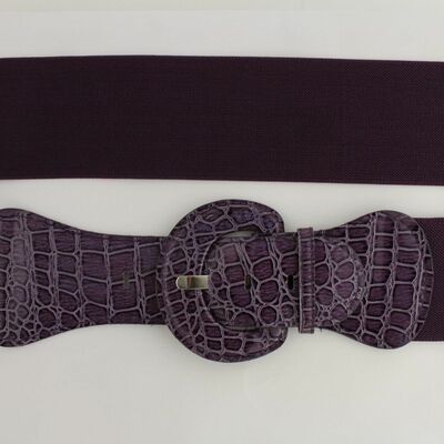 Women belt wide elastic dark purple fashion hip high waist round buckle size s m