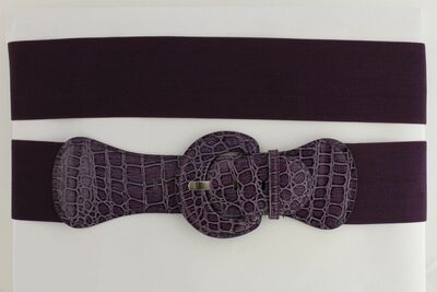Women Belt Wide Elastic Dark Purple Fashion Hip High Waist Round Buckle Size S M