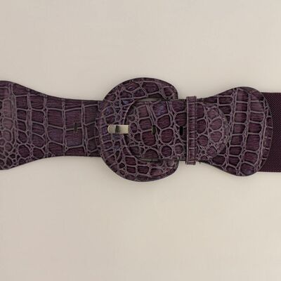 Women belt wide elastic dark purple fashion hip high waist round buckle xs s m