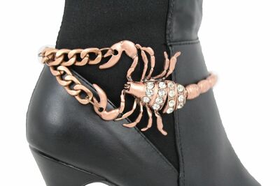 Women Biker Boot Bracelet Copper Color Metal Chain Shoe Bling Big Scorpion Charm