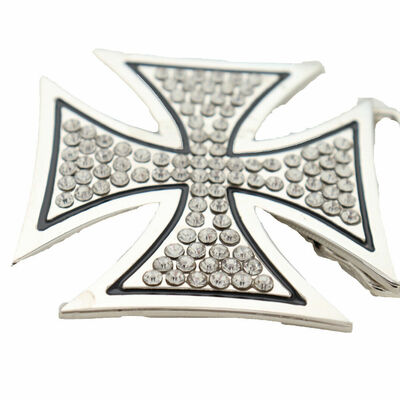 Men fashion belt buckle silver metal western cross religious weekend church