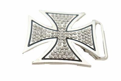 Men Fashion Belt Buckle Silver Metal Western Cross Religious Weekend Church