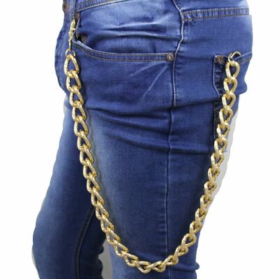 Men gold long wallet chain metal textured link keychain chunky jean biker key