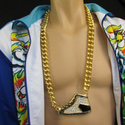 Men long gold necklace basketball sneaker tennis shoe pendant hip pop bling iced