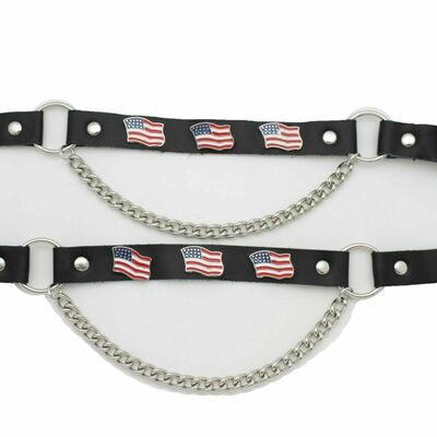 Men metal usa flag silver boots chain fashion trucker shoe black strap bracelet