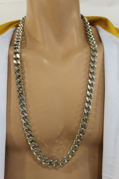 Men Necklace Silver Metal Classic Chain Links Long Fashion Heavy Hip Hop