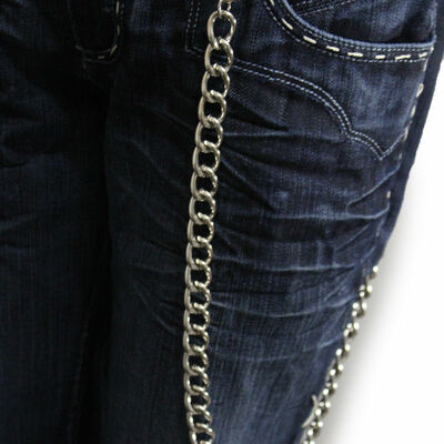 Men rocker silver metal wallet chain strong chunky links long strand biker jeans