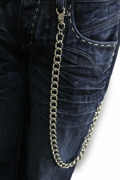 Men Rocker Silver Metal Wallet Chain Strong Chunky Links Long Strand Biker Jeans
