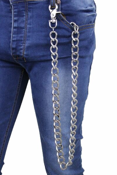 Men Silver Metal Extra Long Wallet Key Chain Link Strong Biker Jeans Hook Bulky 