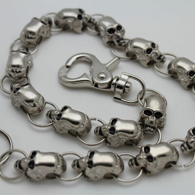 Men silver metal long wallet chain link jeans biker skull trucker gothic rocker