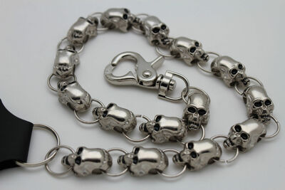 Men Silver Metal Long Wallet Chain Link Jeans Biker Skull Trucker Gothic Rocker