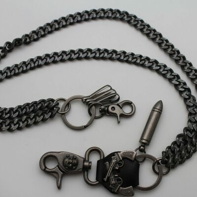 Men silver metal wallet chain heavy duty leather guns bullet skull jeans pistol