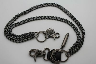 Men Silver Metal Wallet Chain Heavy Duty Leather Guns Bullet Skull Jeans Pistol