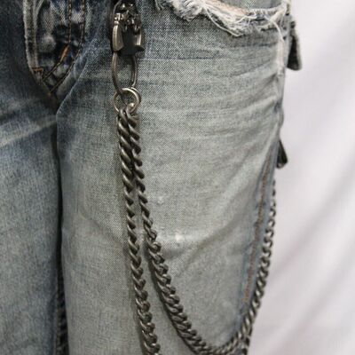 Men silver metal wallet chain key chain skull clasp gangster bullet gun pistols