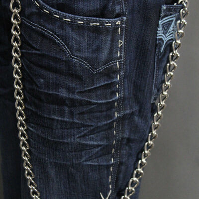 Men silver metal wallet chunky chains thick links key chain long trucker biker