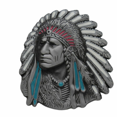 Men silver metal western fashion belt buckle cowboy native american indian face
