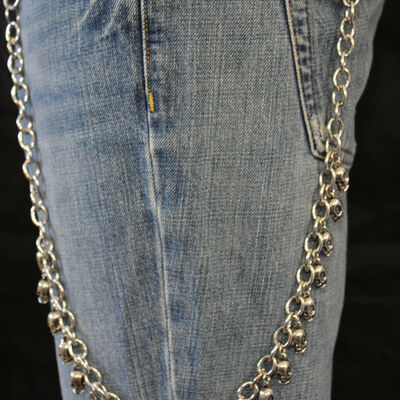 Men silver mini skull metal skeleton wallet chain keychain biker jean trucker