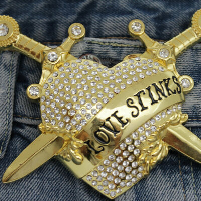 Men women big gold metal belt buckle heart western silver rhinestone love stinks
