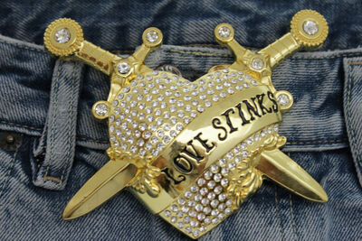 Men Women Big Gold Metal Belt Buckle Heart Western Silver Rhinestone Love Stinks