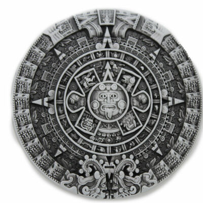 Men women casual belt buckle silver metal western fashion aztec calendar mayan
