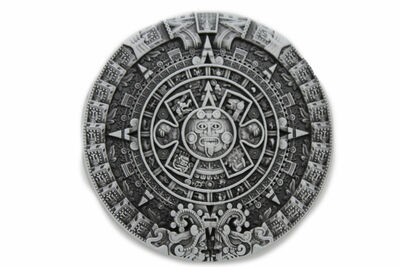 Men Women Casual Belt Buckle Silver Metal Western Fashion Aztec Calendar Mayan