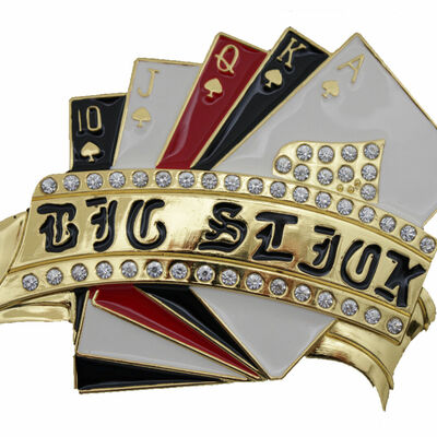 Men women gold metal casino cards stbelt buckle luck charm royal flush las vegas