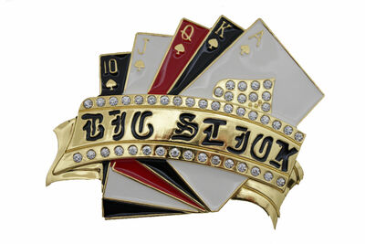 Men Women Gold Metal Casino Cards StBelt Buckle Luck Charm Royal Flush Las Vegas