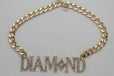 Men Women Gold Metal Chain Necklace 3D DIAMOND Pendant Gangster Hip Hop Fashion