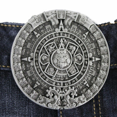 Men women metal belt buckle antique silver metal fashion aztec calendar mayan