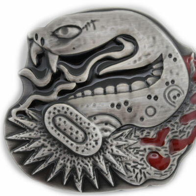 Men women silver metal belt buckle large rattle wild animal snake large big