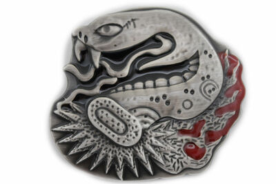 Men Women Silver Metal Belt Buckle large Rattle Wild Animal Snake Large Big