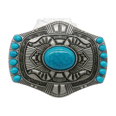 Men women silver metal belt buckle western fashion turquoise blue beads big size