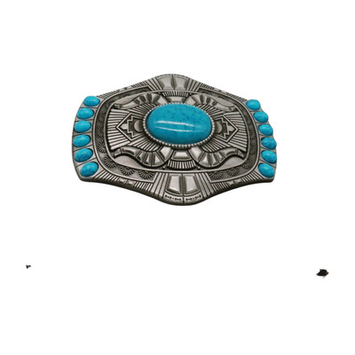 Men women silver metal buckle western fashion turquoise blue beads native style