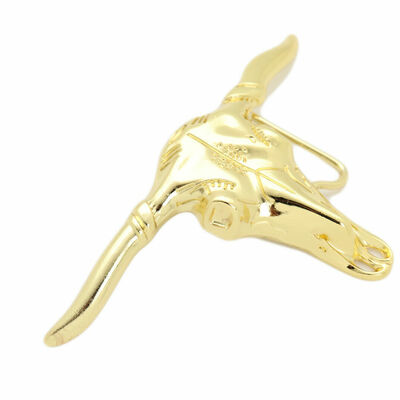 Men women western fashion belt buckle gold metal texas long horn cow bull skull