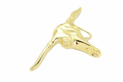 Men Women Western Fashion Belt Buckle Gold Metal Texas Long horn Cow Bull Skull