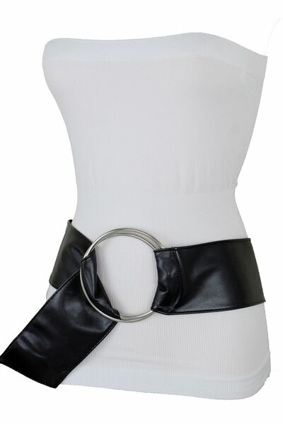 Party Women Going Out Style Black Belt Big Silver Metal Center Ring Buckle S M L