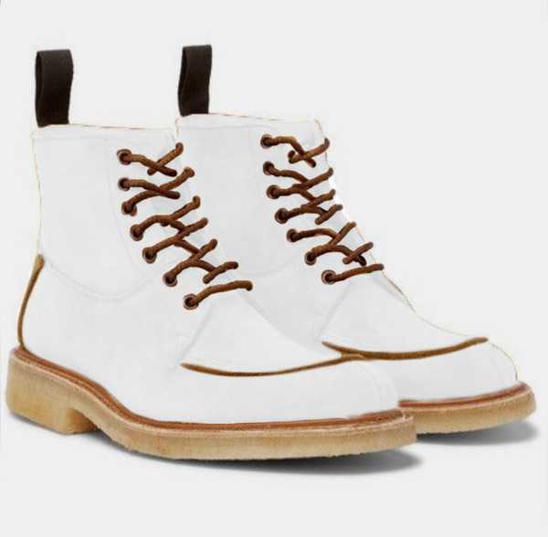 Handmade White Leather Crepe Sole Lace Up Festival Boot