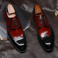 Men's pointed toe cowhide business men's Oxford leather shoes wear-resistant - Thumbnail 1