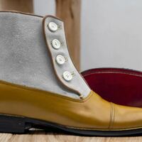 Men's Ankle High Two Tone Leather & Suede Boot, Handmade Cap Toe Button Top Boot - Thumbnail 2